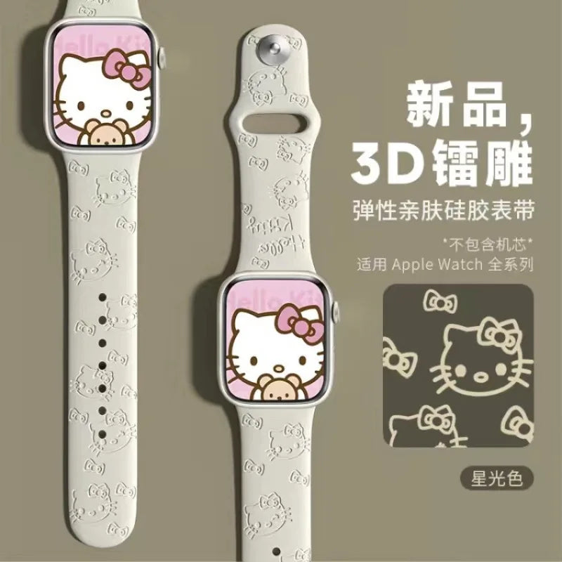 Hello Kittyyy Strap for Apple Watch Band 45mm 44mm 42mm 41mm 38mm 49mm 40mm Silicone Engraved Bracelet Iwatch 8 Ultra 7 Se