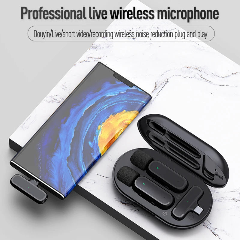 Wireless HD Radio Live Microphone K61 Dual Mic 20 Meters for Mobile Phone Tiktok, Short Video Recording