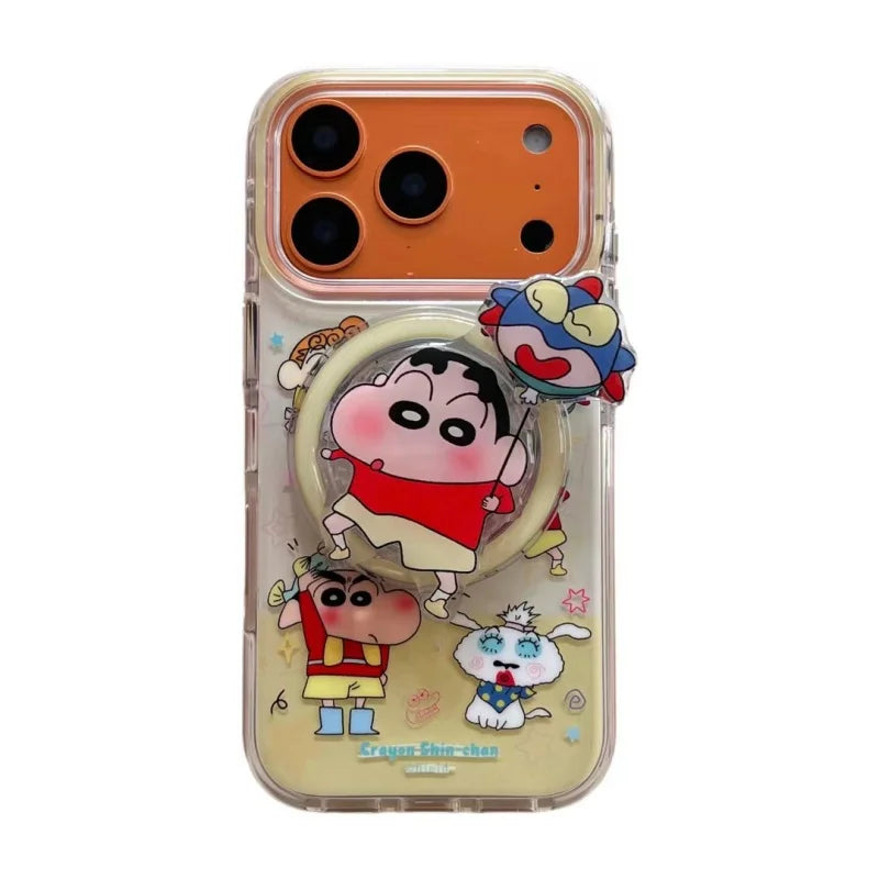 Cute Crayon Shin-chan Magsafe Wireless Charge Case For iPhone 13 14 15 16 17 Pro Max Cartoon Superman Shin-chan Magnetic Stand