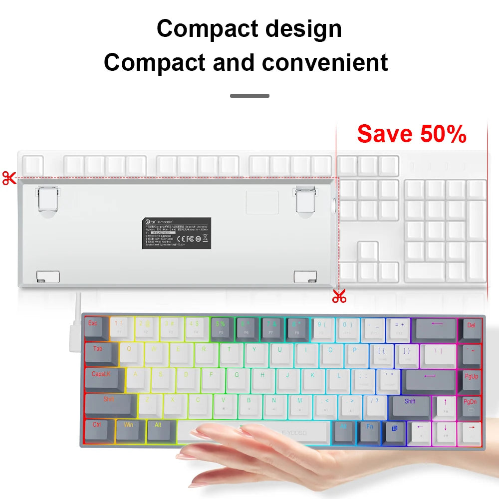 E-YOOSO Z686 RGB USB 60% Mini slim Mechanical Gaming Wired Keyboard Red Switch 68 Keys Gamer for Compute PC Laptop