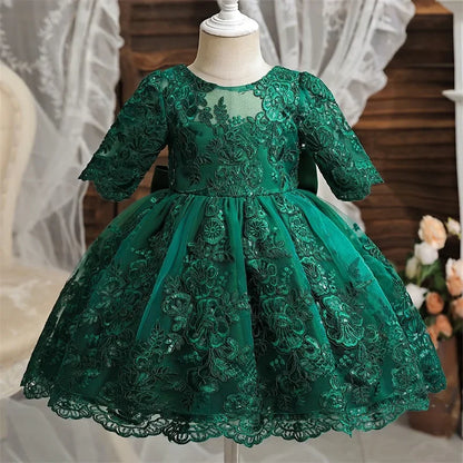 Autumn Baby Girl Dress Embroidered Lace Princess Dress Toddler Birthday Party Gown Elegant Long Sleeves Luxury Christmas Dress
