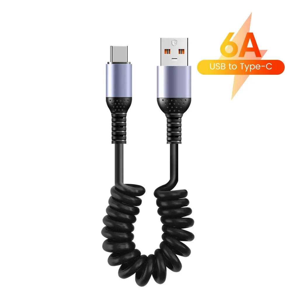 20CM To 1M Car Spring Cable 66W Short Fast Charging Wire Type C TO Type C Cable For iPhone 15 Huawei Xiaomi Samsung USB C Cable