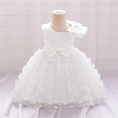 Butterfly Baby Girls White Baptism Party Dress Infant Bow Tulle 1st Birthday Gown Flower Princess Dress Wedding Prom Kids Clothe