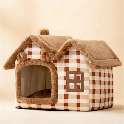 Yellow Pandora removable roof plush pet house Cozy Cat Bed
