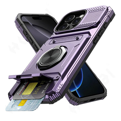 Case For iPhone 16 15 14 13 12 11 Pro Max XS XR 8 7 Plus Magnetic Rotated Ring Kickstand Heavy Duty Drop Protection Wallet Cover