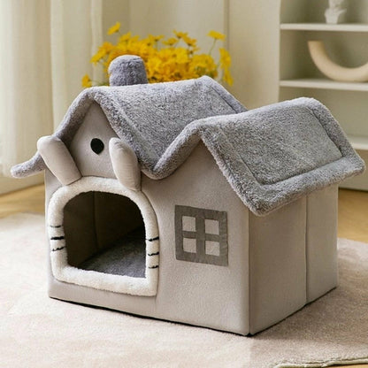 Yellow Pandora removable roof plush pet house Cozy Cat Bed