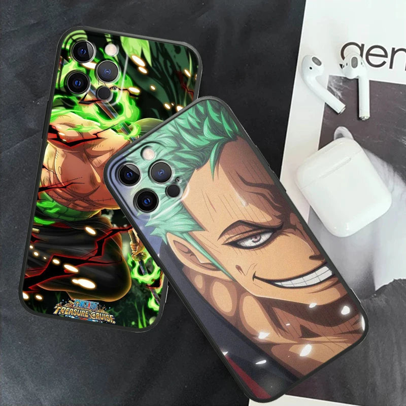 Anime Ones P-Piece Zoro For Apple iPhone 14 13 12 11 X XS XR 8 7 6 Pro Plus Max Mini 5 SE Black Phone Case