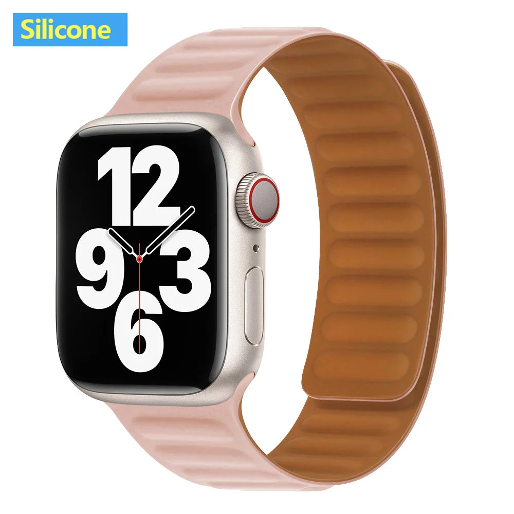Leather Link For Apple Watch Band 45mm 41mm 44mm 40mm 49mm 38 42mm Magnetic bracelet iWatch Series 9 8 3 SE Ultra 4 5 6 7 Strap