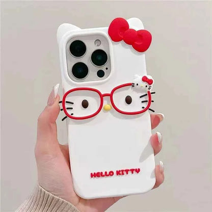 3D Glasses Cat Silicone Phone Case For iPhone 17 Pro Max 16 15 Plus 14 13 Mini 12 11 4 4S 5 5S 7 8 SE