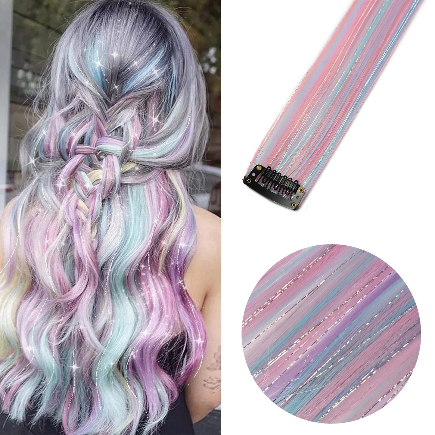 Clip in Hair Extensions 6pcs/pack Colored Party Highlights 22 inches Multi-colors Straight Hair Synthetic Hairpieces Purple Pink