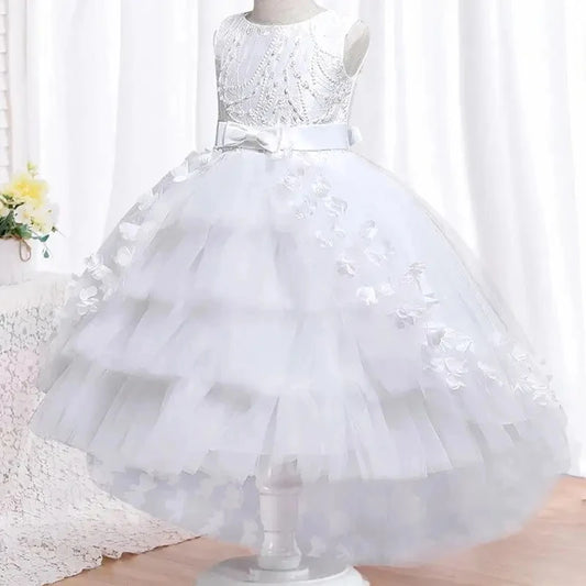 2025 New Year Christmas Party Embroidered Sticker Tailcoat Flower Girl Birthday Party 3-12 Year Sequin Holy Feast Tailcoat