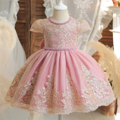 Autumn Baby Girl Dress Embroidered Lace Princess Dress Toddler Birthday Party Gown Elegant Long Sleeves Luxury Christmas Dress