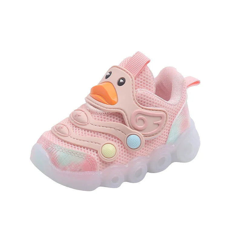 Children Led Casual Shoes Cute Cartoon Duck Sneakers Toddler Glowing Tennis Shoes Boys Girls Breathable Mesh Sports Shoes Sapato