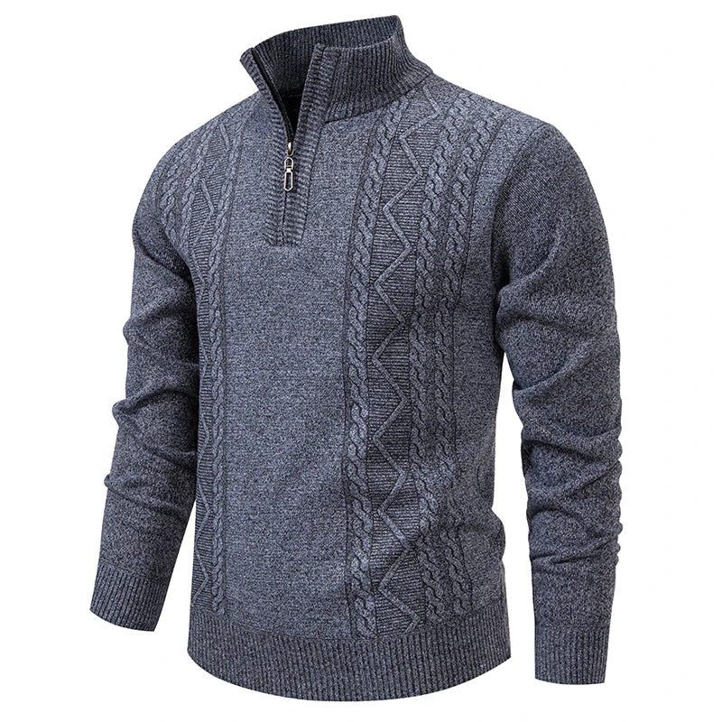 Winter Fleece-Lined Stand Collar Half-Zip Pullover Knitted Sweater for Men,Multi-Color Versatile Casual  Men's Knit Sweater