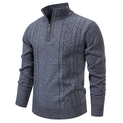 Winter Fleece-Lined Stand Collar Half-Zip Pullover Knitted Sweater for Men,Multi-Color Versatile Casual  Men's Knit Sweater
