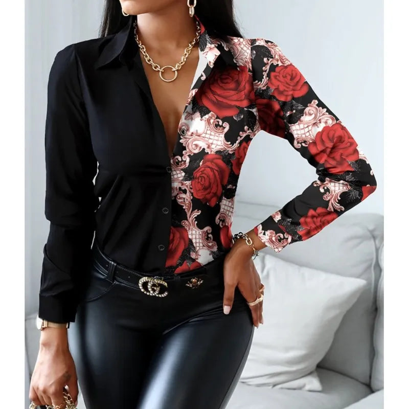 Elegant Women's Fashion Blouse 2025 Spring/Summer Digital Print Shirt Commuter Slim Fit Office Female Blusas Chemise Femme S-3XL