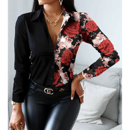 Elegant Women's Fashion Blouse 2025 Spring/Summer Digital Print Shirt Commuter Slim Fit Office Female Blusas Chemise Femme S-3XL