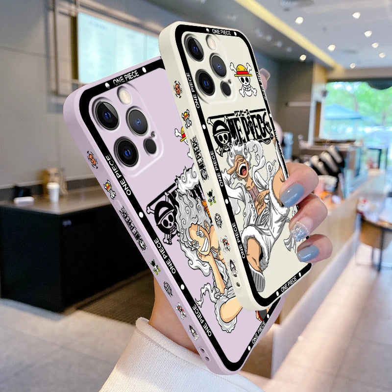 One Piecee Luffyy anime Cartoon Liquid Left Rope For Apple iPhone 15 14 13 12 11 XS XR X 8 7 SE Pro Max Plus Mini Soft Phone Case