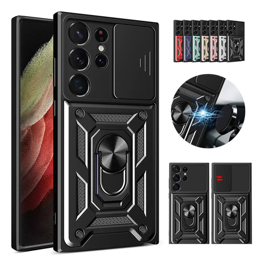 Shockproof Armor Case For Samsung Galaxy S20 S21 S22 S23 S24 Plus Ultra FE With Car Magnetic Ring Holder Phone Cover