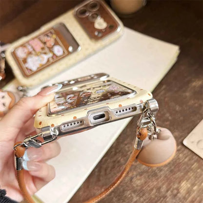 Kawaii Cartoon Cry Girls Card Holder Phone Case For iPhone 16 Pro 14 15 17 Pro Max Cover with Hand Rope Cute Protective Cases