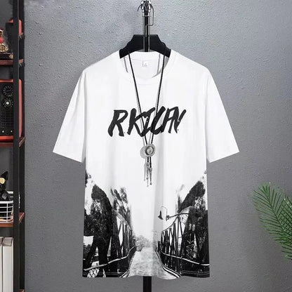 Loose Short Sleeve round Neck T-Shirt Thin Summer Casual Style for Men Breathable Streetwear Student Stall Short T-Shirt