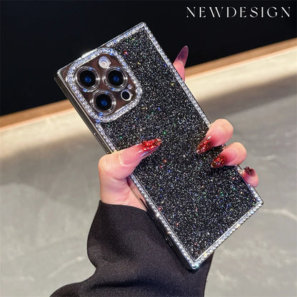 Luxury Diamond Sequin Bling Glitter Case For iPhone 16 15 14 13 Pro Max Electroplated Soft Silicone Shockproof Bumper Cover