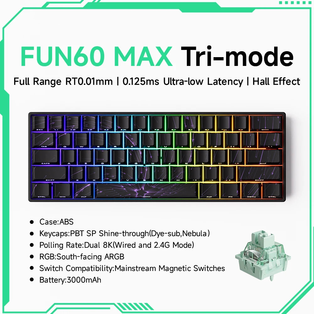 Akko MonsGeek FUN60 magnetic switch keyboard compact 60 percent RGB tri mode wireless mechanical keyboard