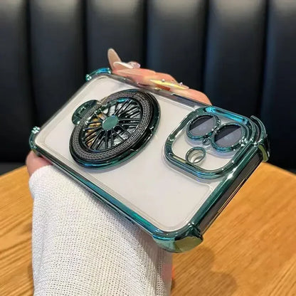 Luxury Plating  Airbag Shockproof Case For iPhone 16 Pro Max 11 12 13 14 15 Pro Max For Magsafe Rotating Gyro Stand Phone Cover