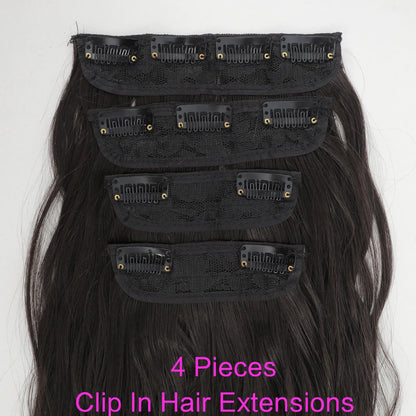 Voluminous Brown-Blonde Clip-In Extensions: 60.96 cm Wavy & Curly Synthetic Hair Set