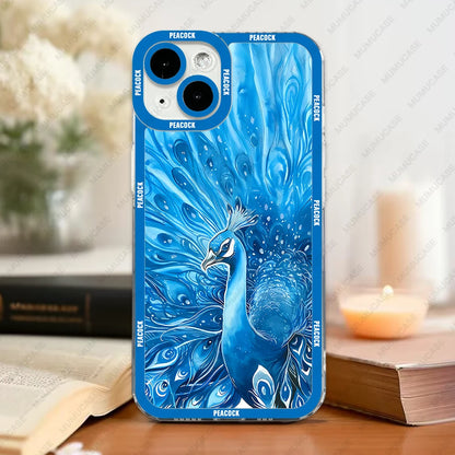 Case For iPhone 16 15 14 13 Pro Max 12 Mini 11 XS X XR SE 7 8 Plus Soft Cover Peacock Pattern