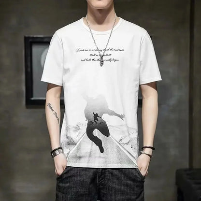 Loose Short Sleeve round Neck T-Shirt Thin Summer Casual Style for Men Breathable Streetwear Student Stall Short T-Shirt