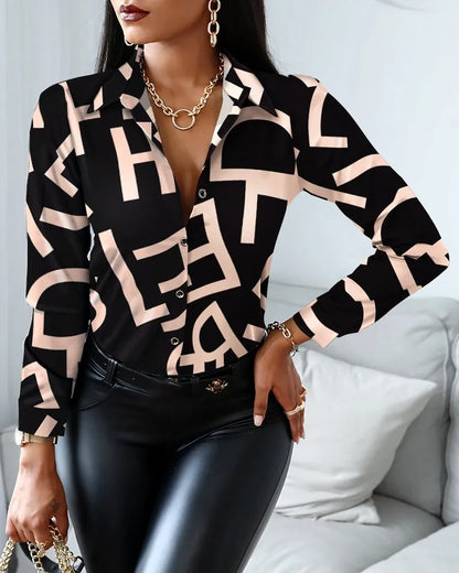 Elegant Women's Fashion Blouse 2025 Spring/Summer Digital Print Shirt Commuter Slim Fit Office Female Blusas Chemise Femme S-3XL