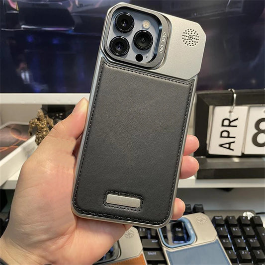 Metal Lens Holder Frameless Leather Magnetic Case For Iphone 16 Pro Max 15 14 Plus 13 12 Promax Magsafe Wireless Charge Cover