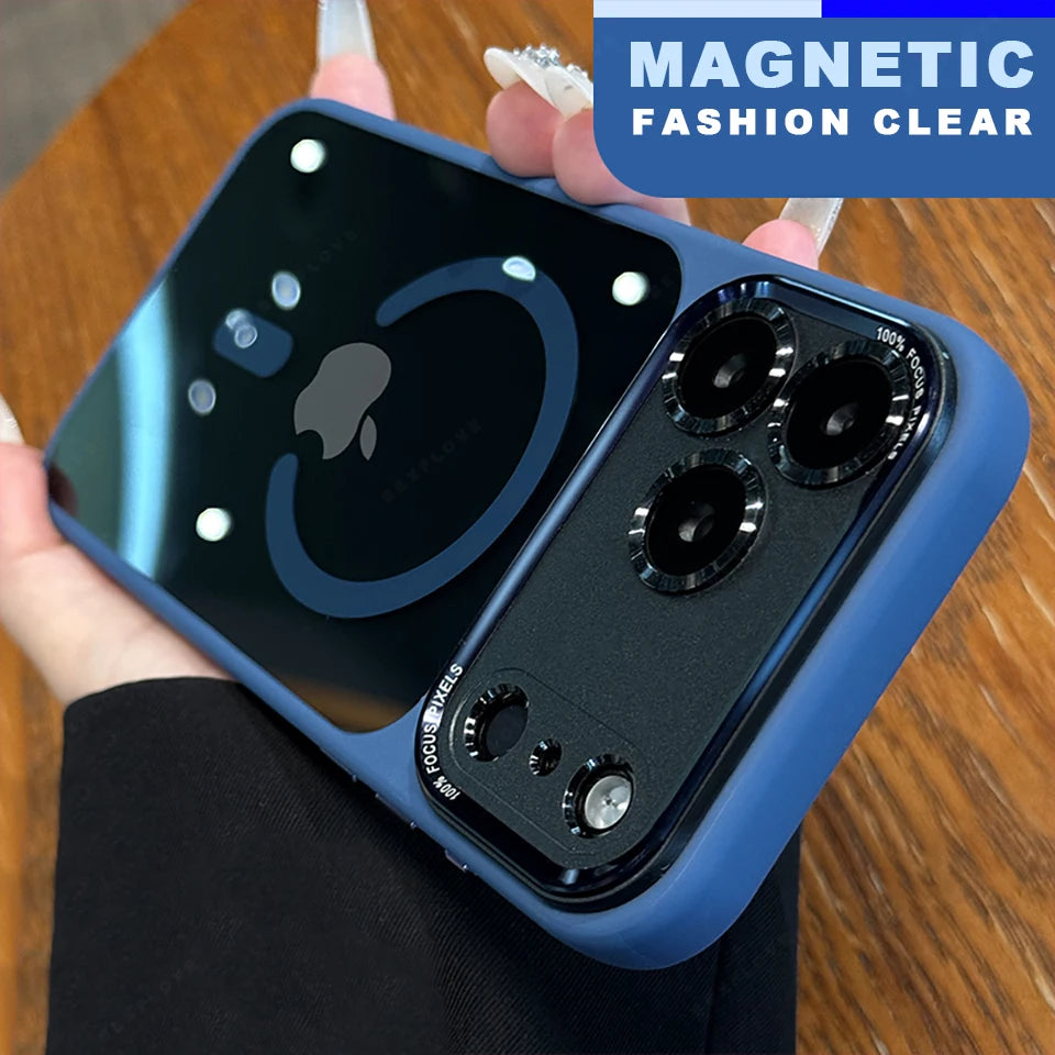 Clear Magnetic Phone Case for iPhone 17 11 12 13 16 Pro Max Air 14 15 16 Plus Magsafe Luxury Wireless Charging Protector Cover