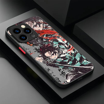Cartoon Demon Slayer Phone Case For iPhone 16 15 14 13 12 11 Pro Max X XR XS 7 8 Plus SE 2020 Matte Hard Shockproof Back Cover