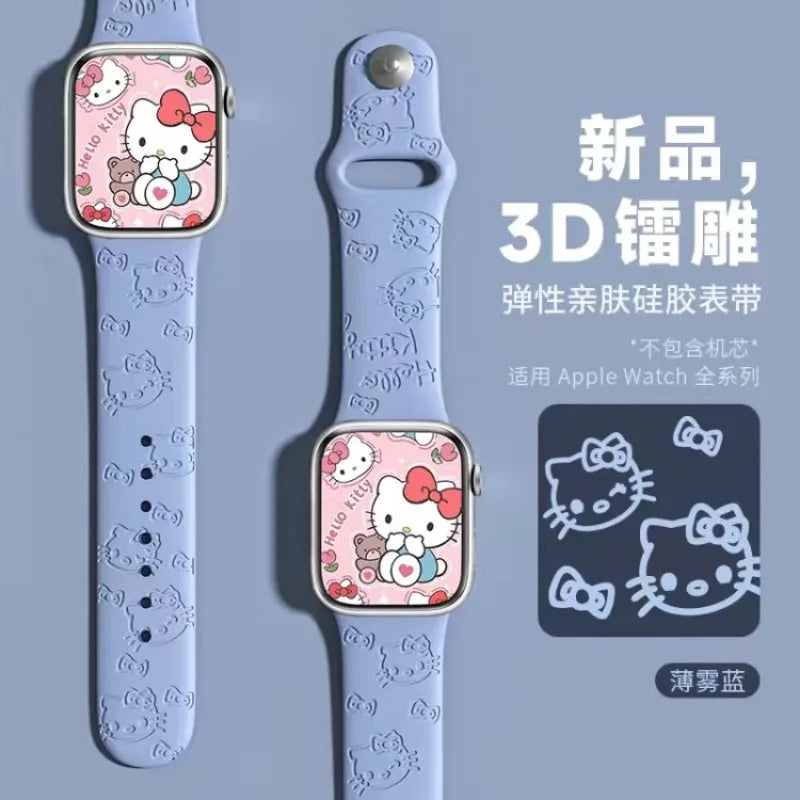 Hello Kittyyy Strap for Apple Watch Band 45mm 44mm 42mm 41mm 38mm 49mm 40mm Silicone Engraved Bracelet Iwatch 8 Ultra 7 Se