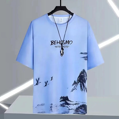 Loose Short Sleeve round Neck T-Shirt Thin Summer Casual Style for Men Breathable Streetwear Student Stall Short T-Shirt