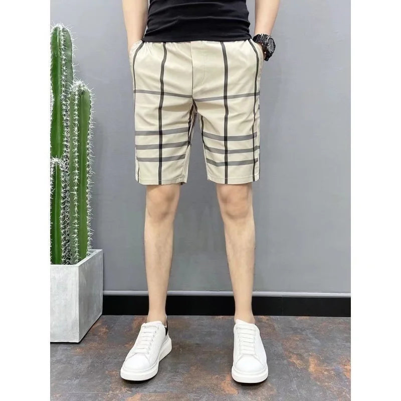 Wear Plaid Shorts Outside  Summer Men's Quarter Pants Thin Casual Men's Quarter Short Korean Trend Versatile Beach Pants