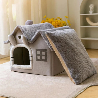 Yellow Pandora removable roof plush pet house Cozy Cat Bed