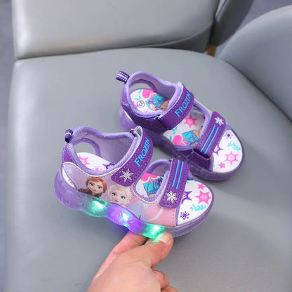 Boys Girls Cartoon Frozen Princess Elsa Led Light Up Luminous Sports Summer Kids Sandals Non-slip Toddler Shoes Size 21-3
