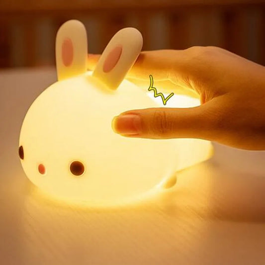 Touch Sensor RGB LED Rabbit Night Light 16 Colors USB Rechargeable Silicone Bunny Lamp for Children Baby Toy Festival Gift