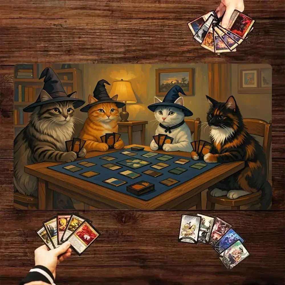 Cat Wizard Design Mouse Pad Card Game Mat Large Szie Computer Offices Mousepad XXL Anti-slip for Card Trading Cards Desk Mats