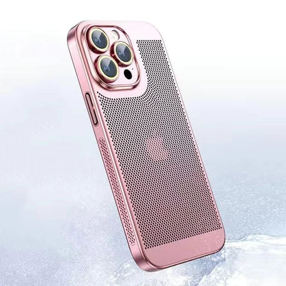 Electroplated Border Honeycomb Mesh Shell Phone Case For Iphone 11 12 13 14 15 16 Pro Max 14Plus XS Max Heat Dissipation Cover