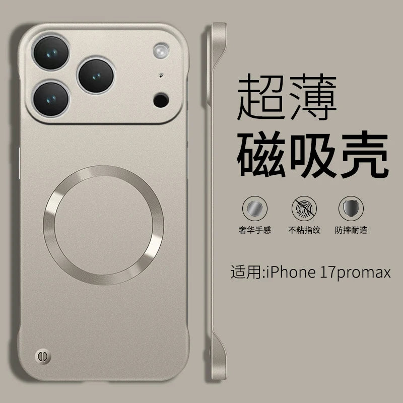 For Iphone 17 Pro Max Metallic Paint Frameless Ultra Thin Hard PC Case for Iphone 17 Air 17Pro Magnetic Magsafe Protect Cover