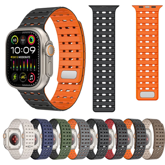 Magnetic Sport Breathable Silicone Strap For Apple Watch Ultra 2 49mm SE 45mm 44mm 42mm Band Replacement Watchband Bracelet