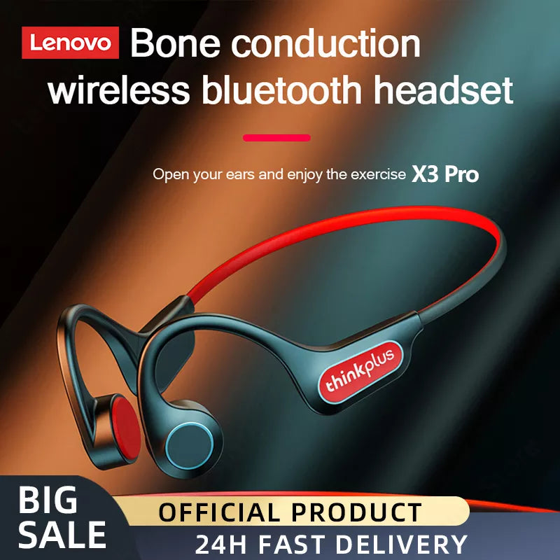 Lenovo-auriculares de conducción ósea X3 Pro, inalámbricos por Bluetooth, Hifi, con gancho para la oreja y micrófono, resistentes al agua
