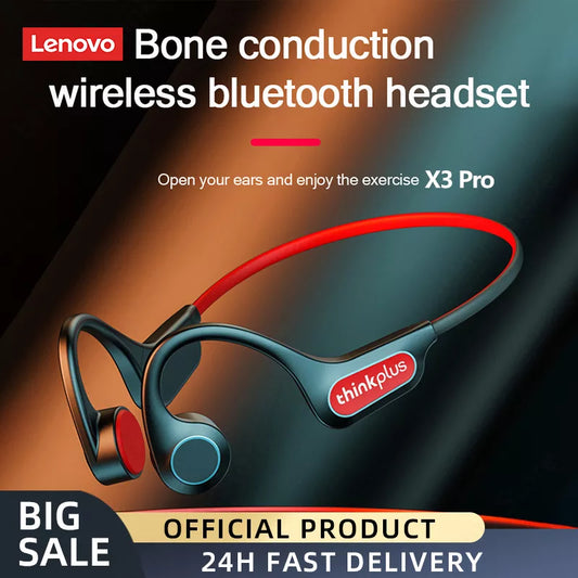 Lenovo-auriculares de conducción ósea X3 Pro, inalámbricos por Bluetooth, Hifi, con gancho para la oreja y micrófono, resistentes al agua