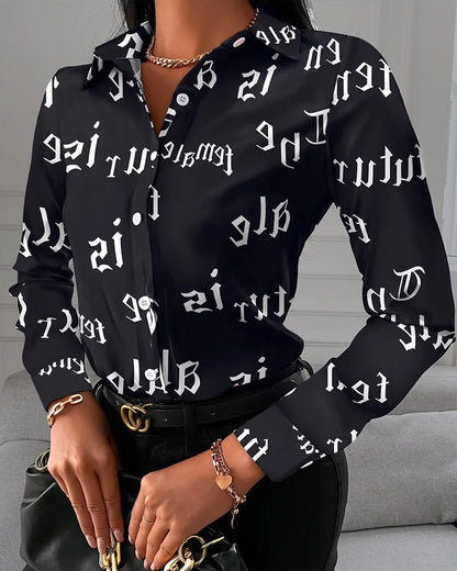 Elegant Women's Fashion Blouse 2025 Spring/Summer Digital Print Shirt Commuter Slim Fit Office Female Blusas Chemise Femme S-3XL