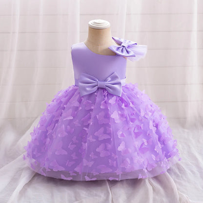 Butterfly Baby Girls White Baptism Party Dress Infant Bow Tulle 1st Birthday Gown Flower Princess Dress Wedding Prom Kids Clothe