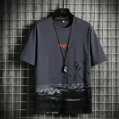 Loose Short Sleeve round Neck T-Shirt Thin Summer Casual Style for Men Breathable Streetwear Student Stall Short T-Shirt